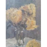 English school 20thC oil on canvas laid to board, Yellow Chrysanthemums,  28 x 31.5 cm