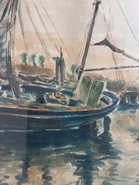 1942 M Bruker watercolour of fishing boats and harbour signed and dated lower right - Image 6 of 10