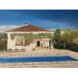 English school 20thC large watercolour & gouache 61 x 41.5 cm mediterranean villa scene. Signed