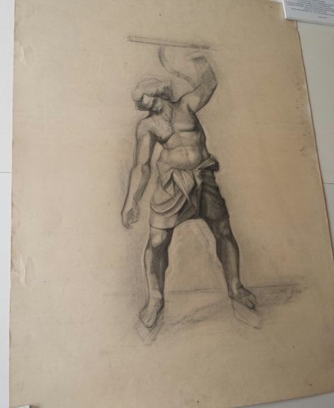 Belgian school mid 20thC fine art drawing of a warrior figure. Pencil/charcoal. Sheet 55 x 65 cm - Image 9 of 9