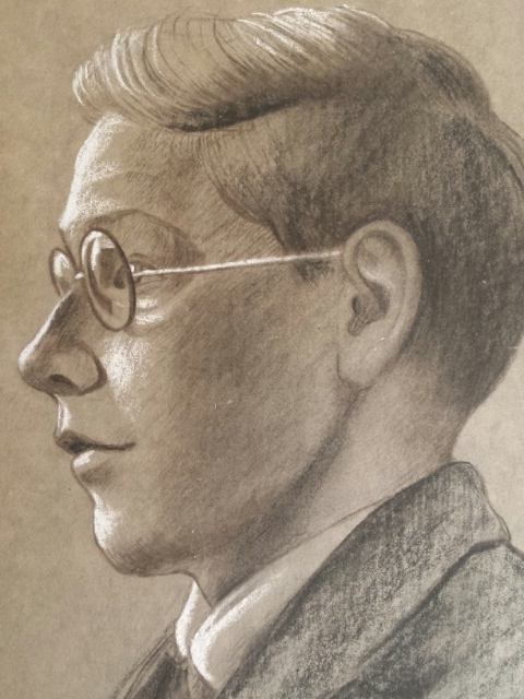 English school, drawing of a boy in profile, in charcoal and chalk, dated 1929 - Image 3 of 7