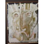 English school, 20thC oil/mixed media abstract face 36 x 47 cm. Inscribed verso Harry Charles Tim