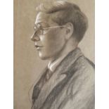 English school, drawing of a boy in profile, in charcoal and chalk, dated 1929