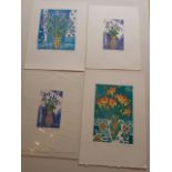 Group of 4 aquatint etchings of iris and freesia, signed and numbered, platemarks