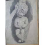 19th en grisaille watercolour of a baby girl in bonnet. 13 x 19 cm, mount 27.5 x 35.5 cm