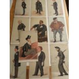 Quantity 10 unframed Vanity Fair "Spy" prints handwritten inscriptions inc "Customs", "The Empire"