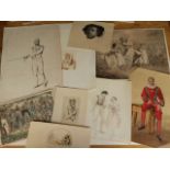 Quantity of nine 19th & 20thC etchings & watercolours of people inc children, Nelson, soldiers