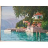 English school. Oil painting on board. Lake Orta, Italy. Mid 20thC. Signed