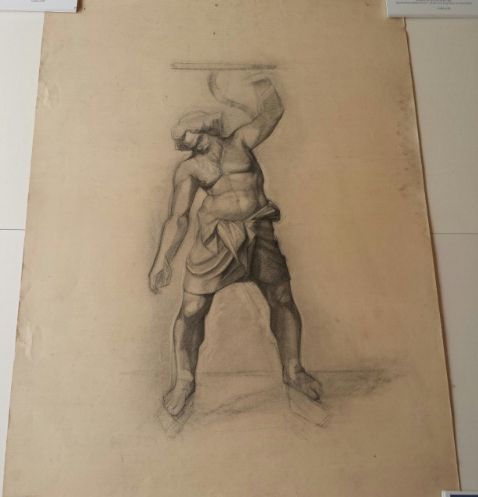 Belgian school mid 20thC fine art drawing of a warrior figure. Pencil/charcoal. Sheet 55 x 65 cm - Image 2 of 9