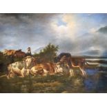 Contemporary (21stC) Continental school, oil on unstretched canvas 62 x 92 cm, cattle in landscape