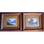 Scottish School. Pair of Victorian loch landscape oils in gilt and gesso frames.