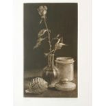 Etching, blindstamp, platemarks. Still life of a rose in a vase, shell, etc. 12/50 signed