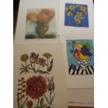 Group of prints: inc Annette Johnson aquatint etching of Chrysanthemums, 60/160, signed