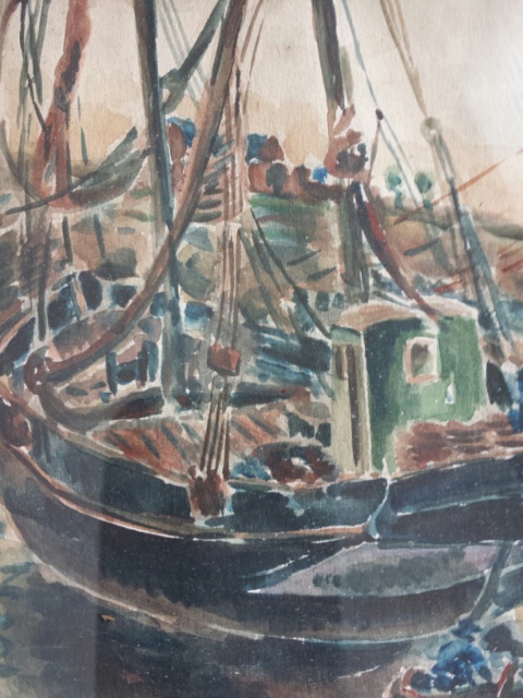 1942 M Bruker watercolour of fishing boats and harbour signed and dated lower right - Image 5 of 10