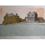 Limited edition suburban print 19/100 signed Ramsay (Ramsey?), "Evening", c. 1960's-'70s.