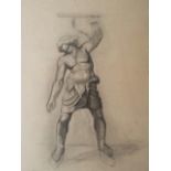 Belgian school mid 20thC fine art drawing of a warrior figure. Pencil/charcoal. Sheet 55 x 65 cm