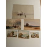 Quantity of six late 19th/early 20th C watercolours: coastal maritime & German landscape