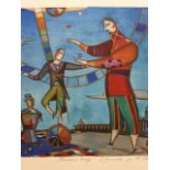 Continental school coloured etching of modernist circus figures, signed, 88/350.
