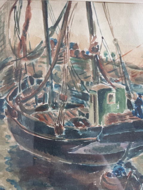 1942 M Bruker watercolour of fishing boats and harbour signed and dated lower right - Image 4 of 10