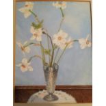 English School c. 1930's watercolour 21 x 28 cm of daffodils in metal pot