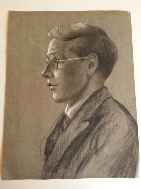 English school, drawing of a boy in profile, in charcoal and chalk, dated 1929 - Image 2 of 7