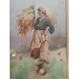 French School (early 20thC) large watercolour signed. Inscribed verso "Corn Harvest Brittany"