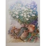 Frances Shearing large aquatint etching numbered 10/100 "Daisy Bush". Signed.  platemarks