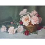 English School mid 20thC still life floral watercolour of roses and vase, signed lower right
