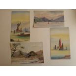 English School. Group of 4 watercolour/gouches, inc 2 Lake District 1932, pair maritime  1921