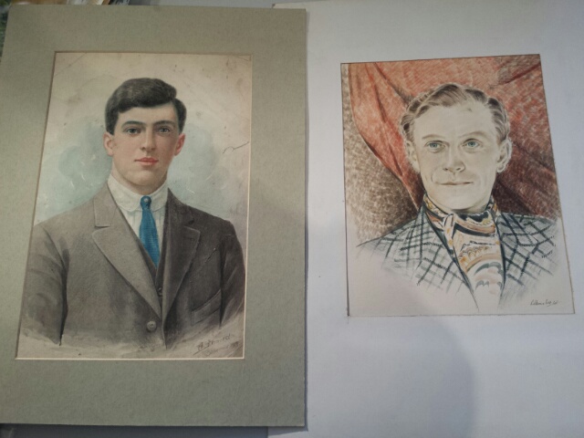 2 signed watercolour portraits of men. 1948 and 1919, both signed - Image 2 of 9