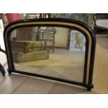 Large French mirror with ebonised dark wood frame and golden banding. Overall 93 x 63 cm