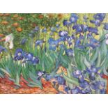 After Van Gogh, oil on canvas reproduction painting of his 1889 "Irises"  frame 90 x 71 cm (frame