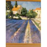 Lavender fields, a Provencal framed print in a good frame 59 x 59 cm (frame 72.5 x 72.5 cm)