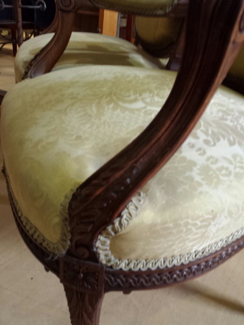 Pair of Louis XV French chairs, later reproductions but still with some age. Recovered in the latter - Image 8 of 25