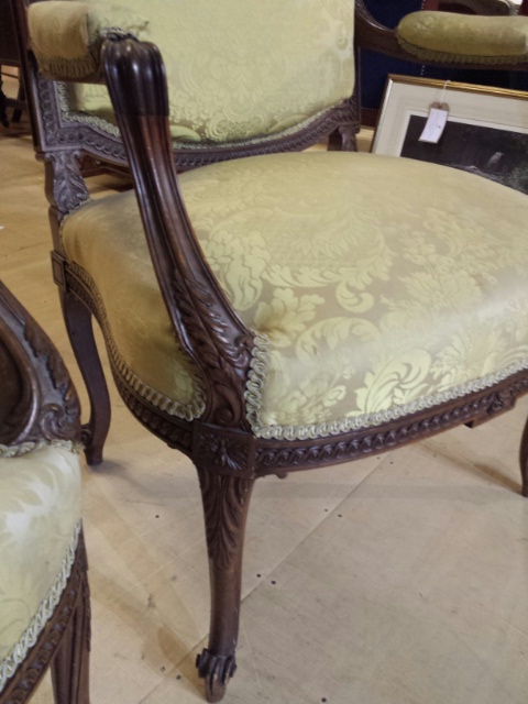 Pair of Louis XV French chairs, later reproductions but still with some age. Recovered in the latter - Image 23 of 25