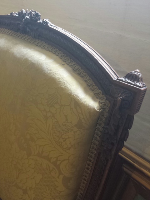 Pair of Louis XV French chairs, later reproductions but still with some age. Re-covered in the - Image 20 of 26