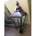 Large vintage copper framed street lamp with brass nameplate "C J Waters" Colyton, Devon