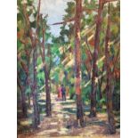 Louis Goiffon (French 20th century), two figures in woodland glade, oil with mixed media on