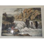 19th century copper plate engraving, hand coloured, plate impressed, Samuel Howitt "Fly Fishing".
