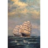 English school, 20th century, sailing ships at sea, oil on canvas, 91cm x 61cm.