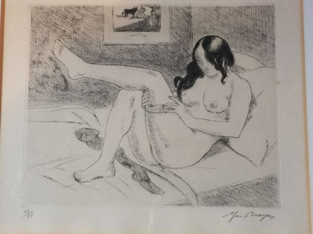 Yves Brayer (French 1907-1990) signed, numbered ltd editn engraving, nude in interior numbered 24/25