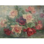 Vintage print on canvas of roses, framed -  Image 62 x 43 cm, frame 84 x 65 cm