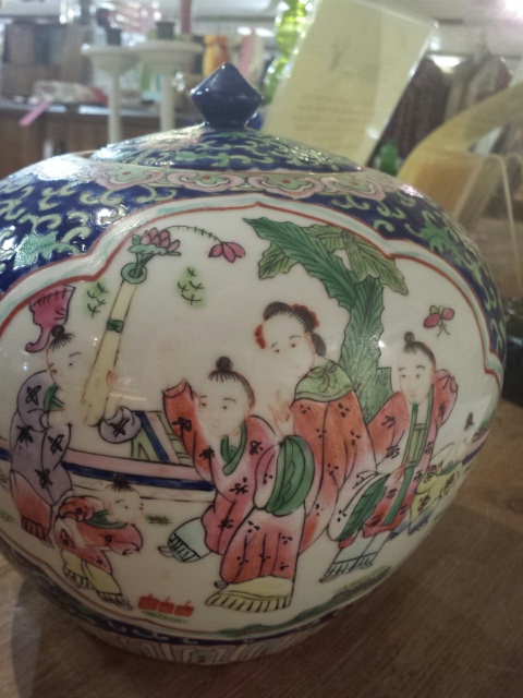 Pair of large 19thC Chinese ginger jars, lidded, bulbous form, Famille Rose on blue enamel. Tongzhi - Image 3 of 24