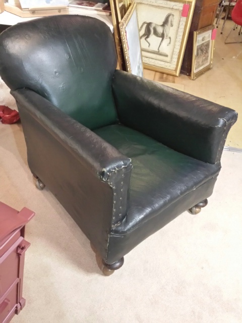 Early 20thC club armchair in green Rexine