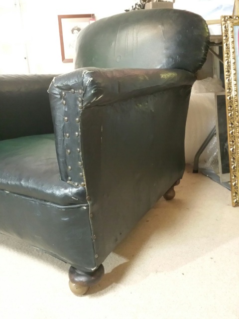 Early 20thC club armchair in green Rexine - Image 3 of 7