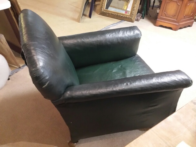 Early 20thC club armchair in green Rexine - Image 7 of 7