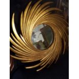 Gold swirl vintage mirror, frame 37 cm diameter approx', glass 14cm diameter