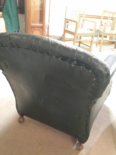 Early 20thC club armchair in green Rexine - Image 6 of 7