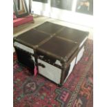 Large leather and cowhide coffee table/storage chest 71 cm square, 42 cm high