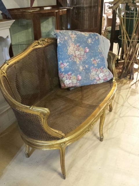 19th century French carved giltwood settee with caned panels. 138 cm wide - Image 5 of 5